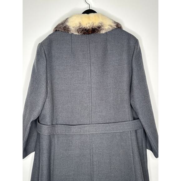 Vintage 1960s Wool Coat with Real Fur Collar Gray Double Breasted XXL - Picture 9 of 16